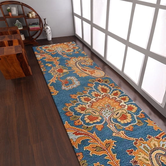 Rugsotic Carpets Hand Tufted Wool Eco-Friendly 2'6''x8' Area Rugs Runner Light Blue Floral Modern High Pile Thick Handmade Anti Skid Indoor Rug for Living Room, Bedroom K00151
