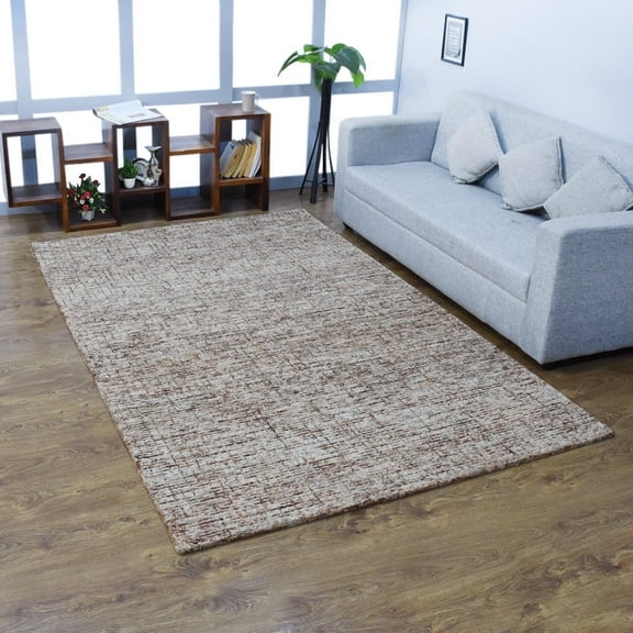 Rugsotic Carpets Hand Tufted Wool Eco-Friendly Area Rugs - 3'x5', Rectangle, Beige Brown, Modern Contemporary Design, High Pile Handmade Anti Skid Rugs for Living Room, Bed Room (KWC111)