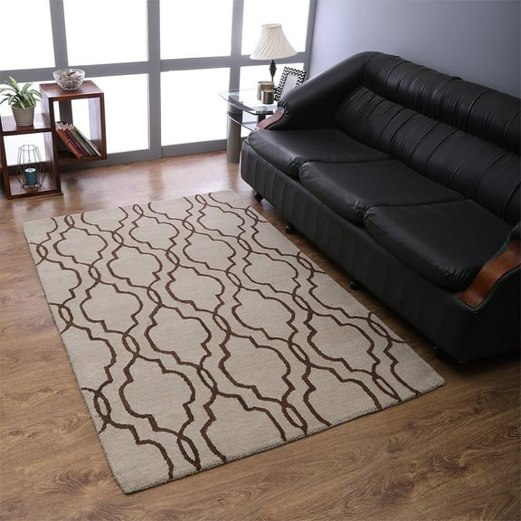 Rugsotic Carpets Hand Tufted Wool Eco-Friendly Area Rugs - 3'x5', Rectangle, Beige Brown, Modern Contemporary Design, High Pile Handmade Anti Skid Rugs for Living Room, Bed Room (K09014)