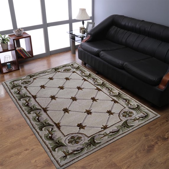 Rugsotic Carpets Hand Tufted Wool Eco-Friendly Area Rugs - 3'x5', Rectangle, Beige, Modern Contemporary Design, High Pile Handmade Anti Skid Rugs for Living Room, Bed Room (K04039)