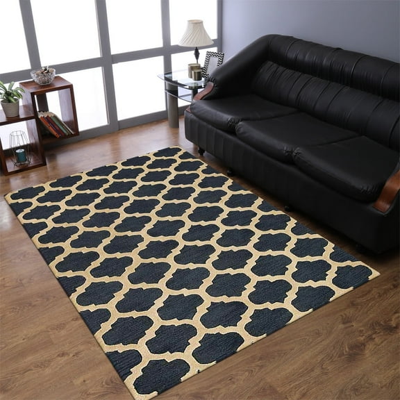 Rugsotic Carpets Hand Tufted Wool Eco-Friendly Area Rugs - 3'x5', Rectangle, Blue White, Modern Contemporary Design, High Pile Handmade Anti Skid Rugs for Living Room, Bed Room (K05101)