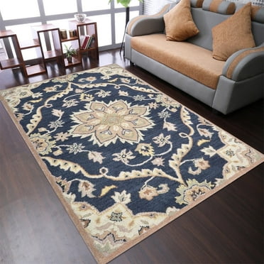 Rugsotic Carpets Hand Tufted Wool Eco-Friendly Area Rugs - 3'x5', Rectangle, Charcoal, Modern Contemporary Design, High Pile Handmade Anti Skid Rugs for Living Room, Bed Room (K00687)