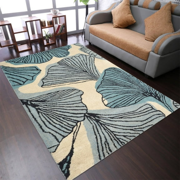 Rugsotic Carpets Hand Tufted Wool Eco-Friendly Area Rugs - 3'x5', Rectangle, Cream Blue, Modern Contemporary Design, High Pile Handmade Anti Skid Rugs for Living Room, Bed Room (K00662)