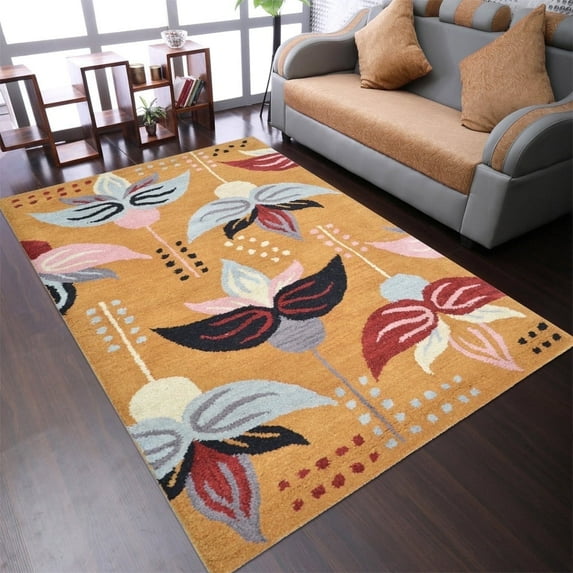 Rugsotic Carpets Hand Tufted Wool Eco-Friendly Area Rugs - 3'x5', Rectangle, Gold, Modern Contemporary Design, High Pile Handmade Anti Skid Rugs for Living Room, Bed Room (K00669)
