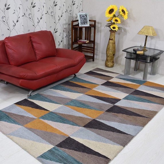 Rugsotic Carpets Hand Tufted Wool Eco-Friendly Area Rugs - 3'x5', Rectangle, Multicolor, Modern Contemporary Design, High Pile Handmade Anti Skid Rugs for Living Room, Bed Room (K00547)