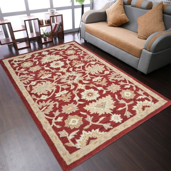 Rugsotic Carpets Hand Tufted Wool Eco-Friendly Area Rugs - 3'x5', Rectangle, Red, Modern Contemporary Design, High Pile Handmade Anti Skid Rugs for Living Room, Bed Room (K00688)