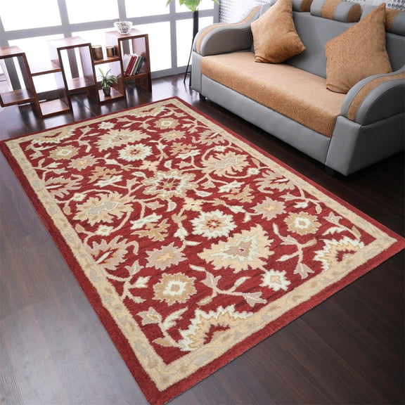 Rugsotic Carpets Hand Tufted Wool Eco-Friendly 3'x5' Area Rugs Rectangle Red Contemporary Modern High Pile Thick Handmade Anti Skid Indoor Rug for Living Room, Bedroom K00688