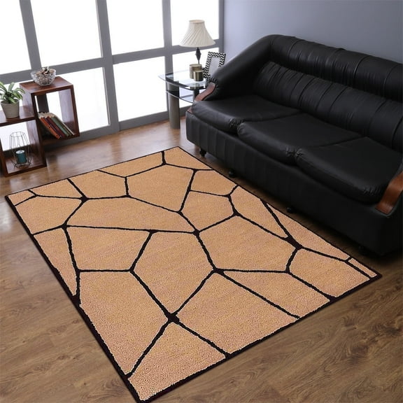 Rugsotic Carpets Hand Tufted Wool Eco-Friendly Area Rugs - 4'x6', Rectangle, Beige Black, Modern Contemporary Design, High Pile Handmade Anti Skid Rugs for Living Room, Bed Room (K00692)