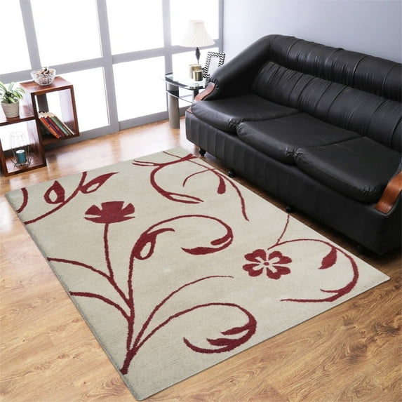Rugsotic Carpets Hand Tufted Wool Eco-Friendly Area Rugs - 4'x6', Rectangle, Beige Red, Modern Contemporary Design, High Pile Handmade Anti Skid Rugs for Living Room, Bed Room (K00733)