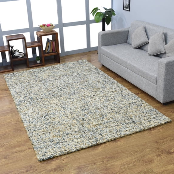 Rugsotic Carpets Hand Tufted Wool Eco-Friendly Area Rugs - 4'x6', Rectangle, Blue Beige, Modern Contemporary Design, High Pile Handmade Anti Skid Rugs for Living Room, Bed Room (KWC111)