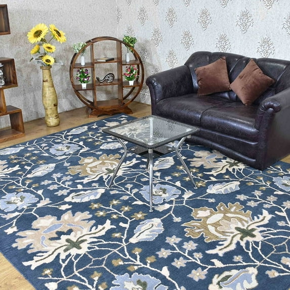 Rugsotic Carpets Hand Tufted Wool Eco-Friendly Area Rugs - 4'x6', Rectangle, Blue, Modern Contemporary Design, High Pile Handmade Anti Skid Rugs for Living Room, Bed Room (K00522)