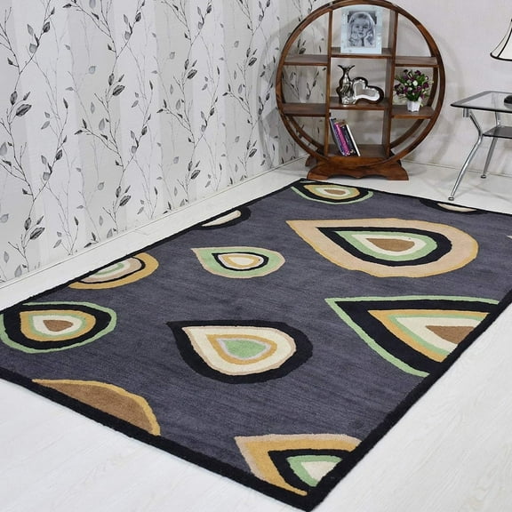 Rugsotic Carpets Hand Tufted Wool Eco-Friendly Area Rugs - 4'x6', Rectangle, Charcoal, Modern Contemporary Design, High Pile Handmade Anti Skid Rugs for Living Room, Bed Room (K00693)