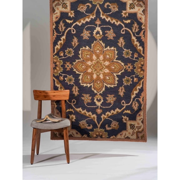 Rugsotic Carpets Hand Tufted Wool Eco-Friendly 4'x6' Area Rugs Rectangle Charcoal Oriental High Pile Thick Handmade Anti Skid Indoor Rug for Living Room, Bedroom K00687