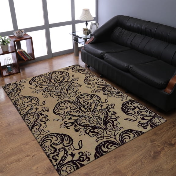 Rugsotic Carpets Hand Tufted Wool Eco-Friendly 4'x6' Area Rugs Rectangle Cream Brown Contemporary Modern High Pile Thick Handmade Anti Skid Indoor Rug for Living Room, Bedroom K20930