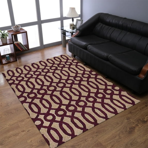 Rugsotic Carpets Hand Tufted Wool Eco-Friendly Area Rugs - 4'x6', Rectangle, Cream Purple, Modern Contemporary Design, High Pile Handmade Anti Skid Rugs for Living Room, Bed Room (K00734)