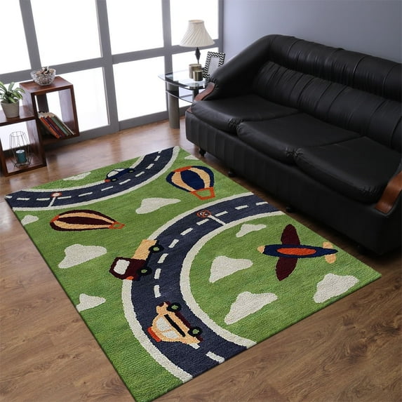 Rugsotic Carpets Hand Tufted Wool Eco-Friendly Area Rugs - 4'x6', Rectangle, Green, Modern Contemporary Design, High Pile Handmade Anti Skid Rugs for Living Room, Bed Room (K03007)