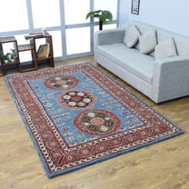 Rugsotic Carpets Hand Tufted Wool Eco-Friendly Area Rugs - 4'x6', Rectangle, Light Blue Red, Modern Contemporary Design, High Pile Handmade Anti Skid Rugs for Living Room, Bed Room (K00S15)