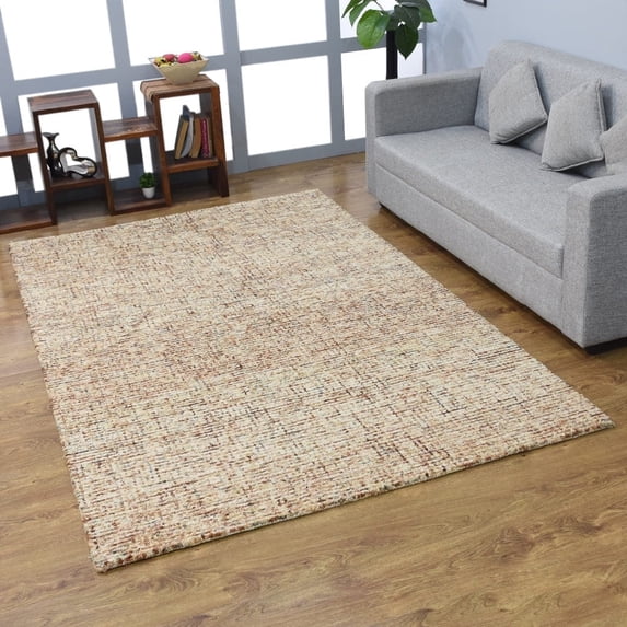 Rugsotic Carpets Hand Tufted Wool Eco-Friendly Area Rugs - 4'x6', Rectangle, Light Brown, Modern Contemporary Design, High Pile Handmade Anti Skid Rugs for Living Room, Bed Room (KWC111)