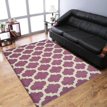 Rugsotic Carpets Hand Tufted Wool Eco-Friendly Area Rugs - 4'x6', Rectangle, Purple White, Modern Contemporary Design, High Pile Handmade Anti Skid Rugs for Living Room, Bed Room (K05101)