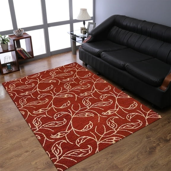 Rugsotic Carpets Hand Tufted Wool Eco-Friendly Area Rugs - 4'x6', Rectangle, Red Beige, Modern Contemporary Design, High Pile Handmade Anti Skid Rugs for Living Room, Bed Room (K00726)