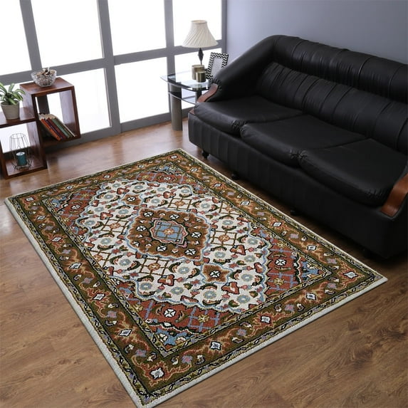 Rugsotic Carpets Hand Tufted Wool Eco-Friendly Area Rugs - 4'x6', Rectangle, White Green, Modern Contemporary Design, High Pile Handmade Anti Skid Rugs for Living Room, Bed Room (K04037)