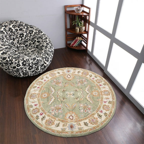 Rugsotic Carpets Hand Tufted Wool Eco-Friendly Area Rugs - 5'x5', Round, Green Beige, Modern Contemporary Design, High Pile Handmade Anti Skid Rugs for Living Room, Bed Room (K00106)