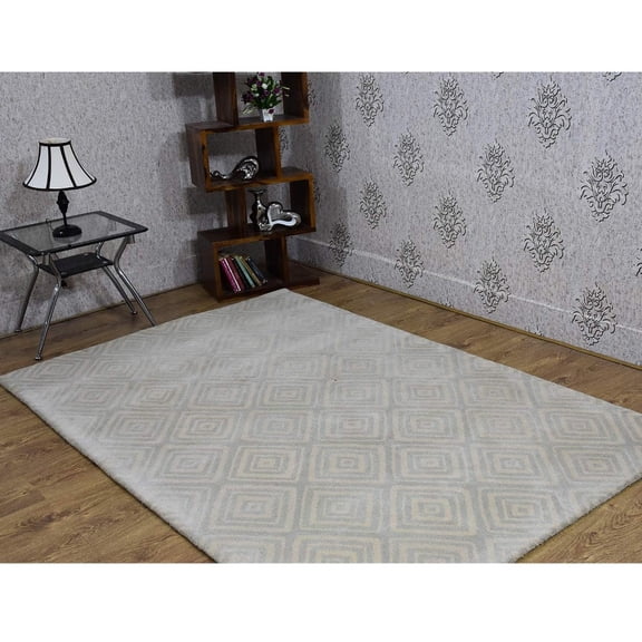 Rugsotic Carpets Hand Tufted Wool Eco-Friendly 5'x7'6'' Area Rugs Rectangle Beige Gray Geometric Modern High Pile Thick Handmade Anti Skid Indoor Rug for Living Room, Bedroom K03085