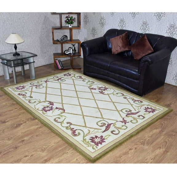 Rugsotic Carpets Hand Tufted Wool Eco-Friendly Area Rugs - 5'x7'6'', Rectangle, Cream, Modern Contemporary Design, High Pile Handmade Anti Skid Rugs for Living Room, Bed Room (K03160)