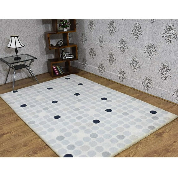 Rugsotic Carpets Hand Tufted Wool Eco-Friendly Area Rugs - 5'x7'6'', Rectangle, Cream, Modern Contemporary Design, High Pile Handmade Anti Skid Rugs for Living Room, Bed Room (K03102)