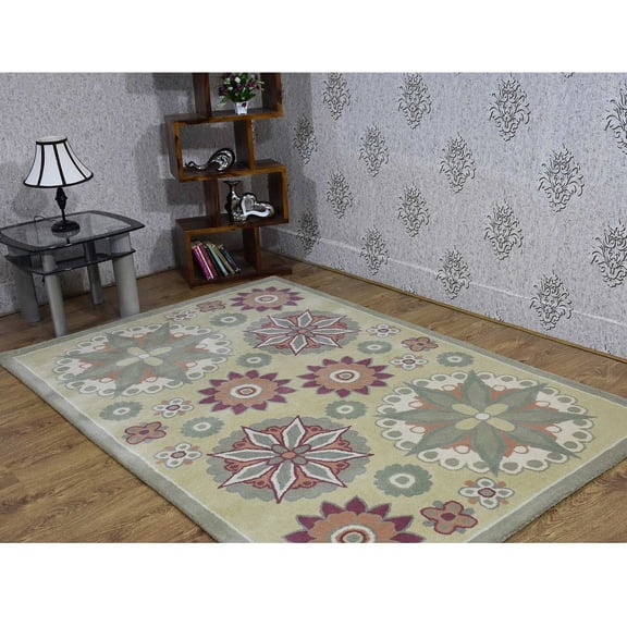 Rugsotic Carpets Hand Tufted Wool Eco-Friendly Area Rugs - 5'x7'6'', Rectangle, Light Green, Modern Contemporary Design, High Pile Handmade Anti Skid Rugs for Living Room, Bed Room (K03114)