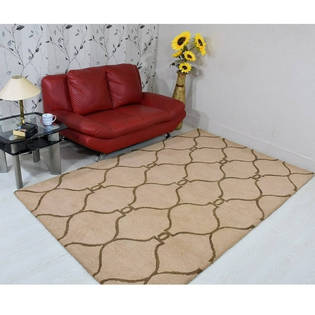 Rugsotic Carpets Hand Tufted Wool Eco-Friendly Area Rugs - 5'x8', Rectangle, Beige Brown, Modern Contemporary Design, High Pile Handmade Anti Skid Rugs for Living Room, Bed Room (K01004)