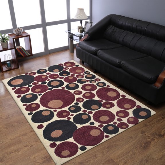 Rugsotic Carpets Hand Tufted Wool Eco-Friendly 5'x8' Area Rugs Rectangle Beige Red Contemporary Modern High Pile Thick Handmade Anti Skid Indoor Rug for Living Room, Bedroom K03077
