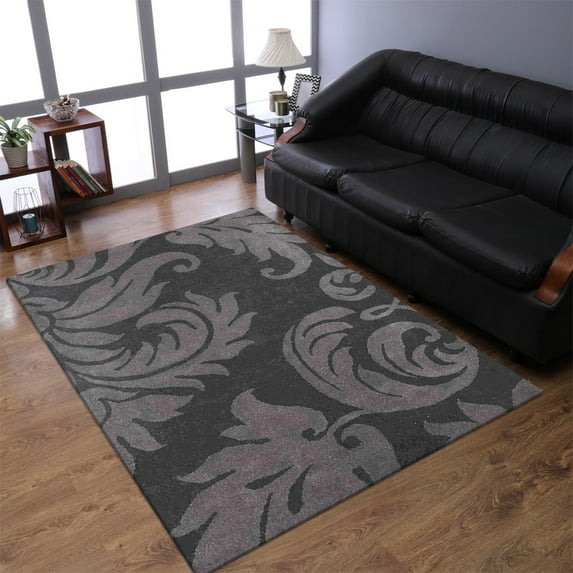 Rugsotic Carpets Hand Tufted Wool Eco-Friendly Area Rugs - 5'x8', Rectangle, Black Gray, Modern Contemporary Design, High Pile Handmade Anti Skid Rugs for Living Room, Bed Room (K00203)