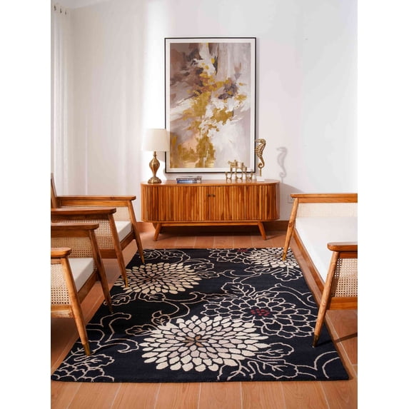 Rugsotic Carpets Hand Tufted Wool Eco-Friendly Area Rugs - 5'x8', Rectangle, Black, Modern Contemporary Design, High Pile Handmade Anti Skid Rugs for Living Room, Bed Room (K00664)