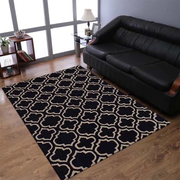 Rugsotic Carpets Hand Tufted Wool Eco-Friendly Area Rugs - 5'x8', Rectangle, Black White, Modern Contemporary Design, High Pile Handmade Anti Skid Rugs for Living Room, Bed Room (K00302)