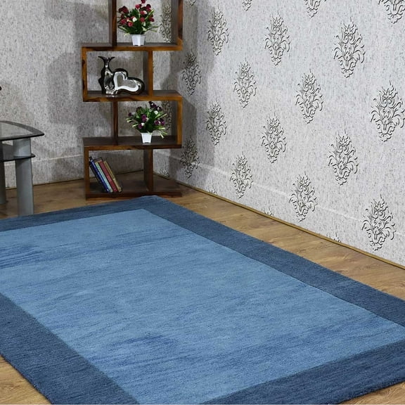 Rugsotic Carpets Hand Tufted Wool Eco-Friendly Area Rugs - 5'x8', Rectangle, Blue, Modern Contemporary Design, High Pile Handmade Anti Skid Rugs for Living Room, Bed Room (K00201)