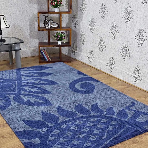 Rugsotic Carpets Hand Tufted Wool Eco-Friendly Area Rugs - 5'x8', Rectangle, Blue, Modern Contemporary Design, High Pile Handmade Anti Skid Rugs for Living Room, Bed Room (K00917)