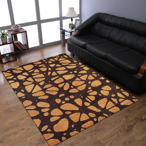 Rugsotic Carpets Hand Tufted Wool Eco-Friendly Area Rugs - 5'x8', Rectangle, Brown Beige, Modern Contemporary Design, High Pile Handmade Anti Skid Rugs for Living Room, Bed Room (K00927)