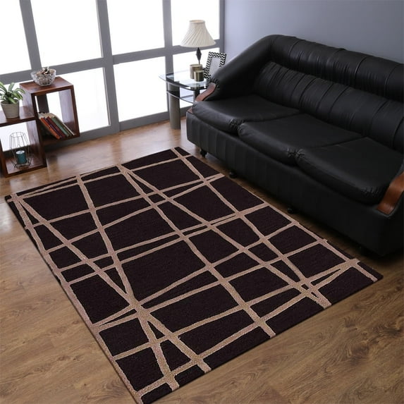 Rugsotic Carpets Hand Tufted Wool Eco-Friendly Area Rugs - 5'x8', Rectangle, Brown, Modern Contemporary Design, High Pile Handmade Anti Skid Rugs for Living Room, Bed Room (K02001)