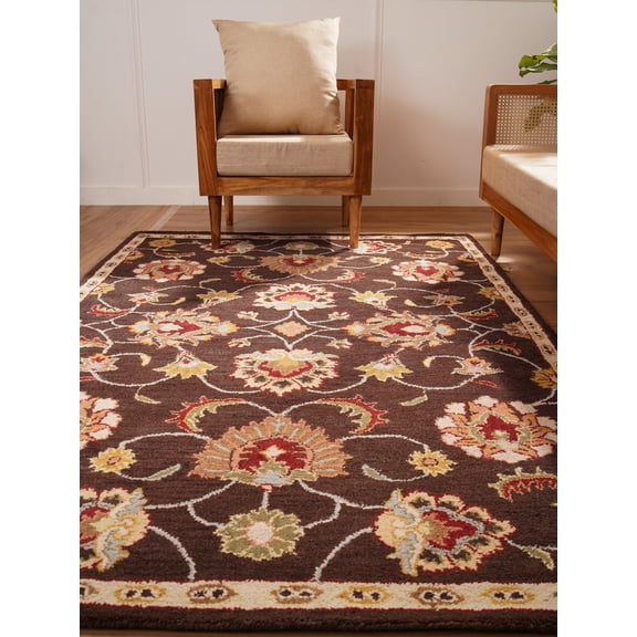 Rugsotic Carpets Hand Tufted Wool Eco-Friendly 5'x8' Area Rugs Rectangle Brown Oriental High Pile Thick Handmade Anti Skid Indoor Rug for Living Room, Bedroom K00659