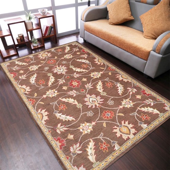 Rugsotic Carpets Hand Tufted Wool Eco-Friendly Area Rugs - 5'x8', Rectangle, Brown, Modern Contemporary Design, High Pile Handmade Anti Skid Rugs for Living Room, Bed Room (K00233)
