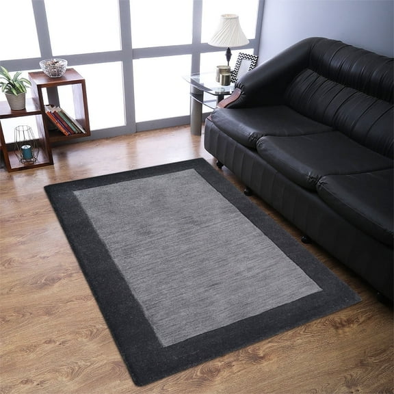 Rugsotic Carpets Hand Tufted Wool Eco-Friendly Area Rugs - 5'x8', Rectangle, Charcoal Black, Modern Contemporary Design, High Pile Handmade Anti Skid Rugs for Living Room, Bed Room (K00201)
