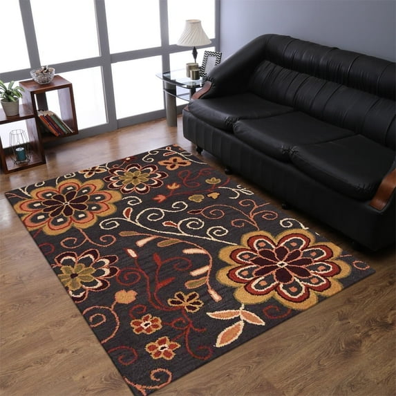 Rugsotic Carpets Hand Tufted Wool Eco-Friendly Area Rugs - 5'x8', Rectangle, Charcoal, Modern Contemporary Design, High Pile Handmade Anti Skid Rugs for Living Room, Bed Room (K00656)