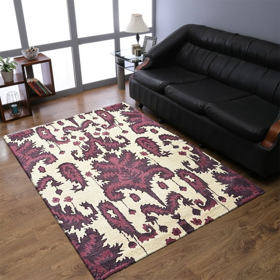 Rugsotic Carpets Hand Tufted Wool Eco-Friendly Area Rugs - 5'x8', Rectangle, Cream Brown, Modern Contemporary Design, High Pile Handmade Anti Skid Rugs for Living Room, Bed Room (K00517)