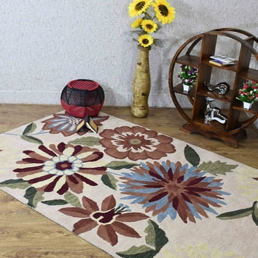 Rugsotic Carpets Hand Tufted Wool Eco-Friendly Area Rugs - 5'x8', Rectangle, Cream, Modern Contemporary Design, High Pile Handmade Anti Skid Rugs for Living Room, Bed Room (K03059)