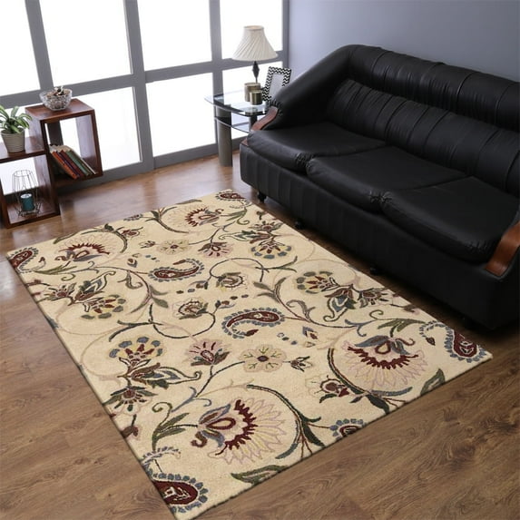 Rugsotic Carpets Hand Tufted Wool Eco-Friendly Area Rugs - 5'x8', Rectangle, Cream, Modern Contemporary Design, High Pile Handmade Anti Skid Rugs for Living Room, Bed Room (K00516)