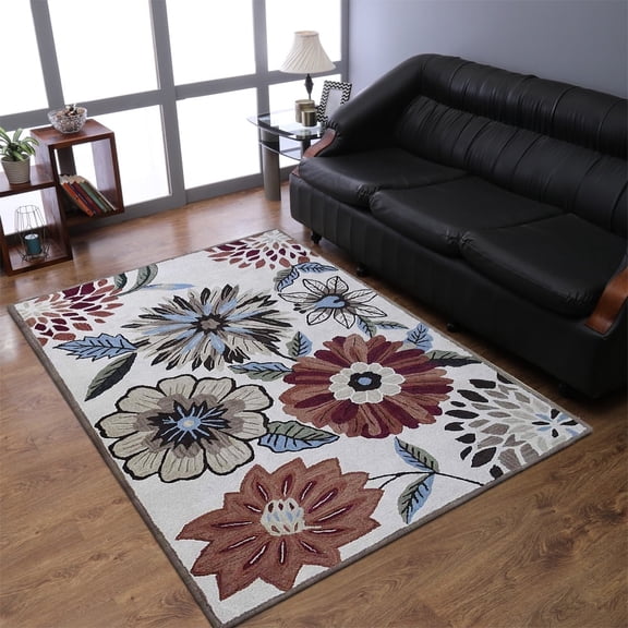 Rugsotic Carpets Hand Tufted Wool Eco-Friendly Area Rugs - 5'x8', Rectangle, Cream, Modern Contemporary Design, High Pile Handmade Anti Skid Rugs for Living Room, Bed Room (K03066)