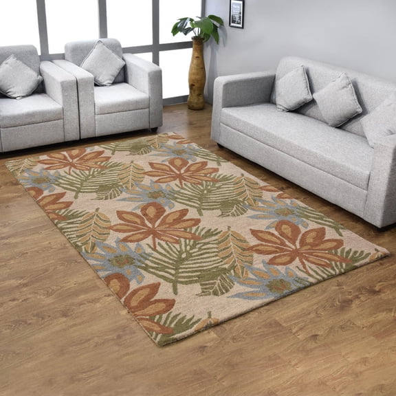 Rugsotic Carpets Hand Tufted Wool Eco-Friendly 5'x8' Area Rugs Rectangle Cream Floral Modern High Pile Thick Handmade Anti Skid Indoor Rug for Living Room, Bedroom K00300