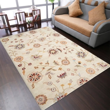 Rugsotic Carpets Hand Tufted Wool Eco-Friendly Area Rugs - 5'x8', Rectangle, Cream, Modern Contemporary Design, High Pile Handmade Anti Skid Rugs for Living Room, Bed Room (K00708)