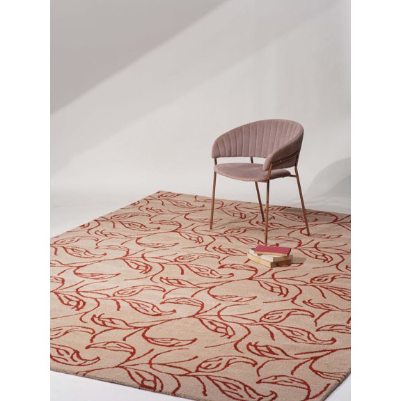 Rugsotic Carpets Hand Tufted Wool Eco-Friendly 5'x8' Area Rugs Rectangle Cream Red Floral Modern High Pile Thick Handmade Anti Skid Indoor Rug for Living Room, Bedroom K00726
